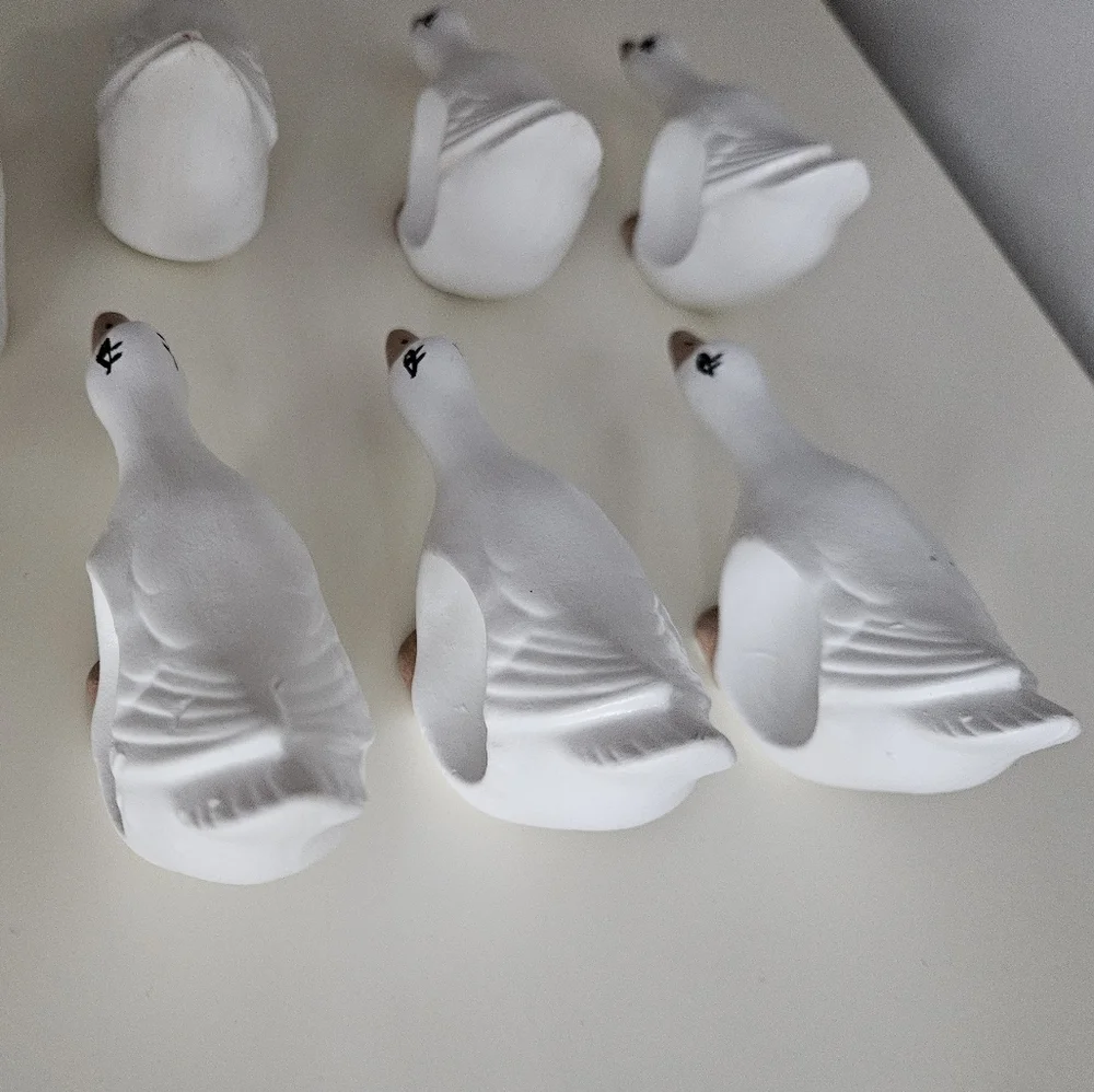 White Hand Painted Ceramic Goose Napkin Rings x 7